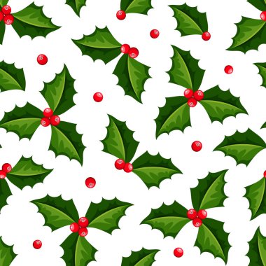 Vektör Noel desensiz, kutsal meyveler ve beyaz yapraklarla.