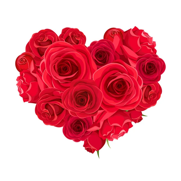 Vector Valentines Day Heart Red Roses Isolated White Background — 스톡 벡터