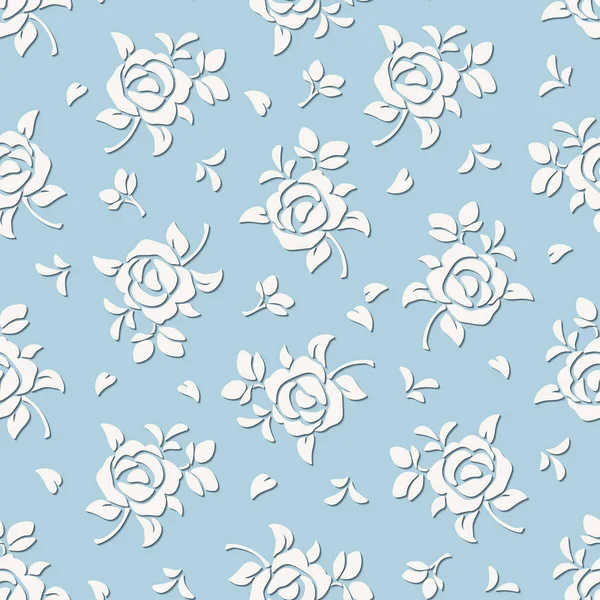 Vector Seamless Blue White Floral Pattern Roses — 스톡 벡터