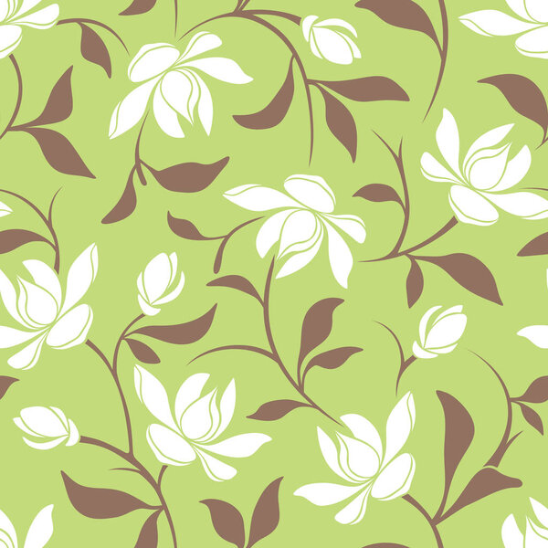 Vector seamless floral pattern with magnolia flowers.