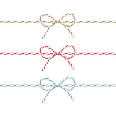 Vector set of colorful bakers twine with bows isolated on a white background.