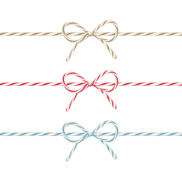 Vector set of colorful bakers twine with bows isolated on a white background.