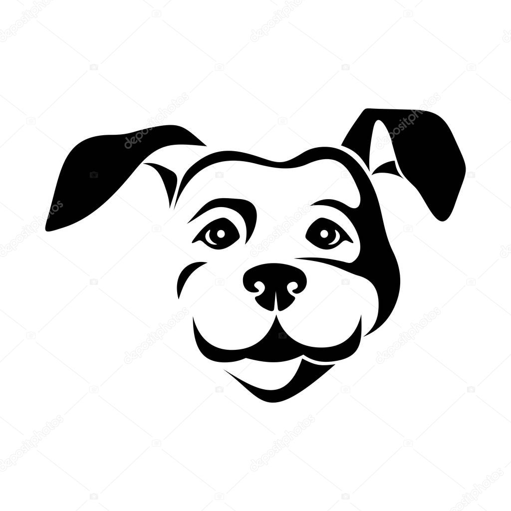 Vector black and white illustration of a dog face isolated on a white background.