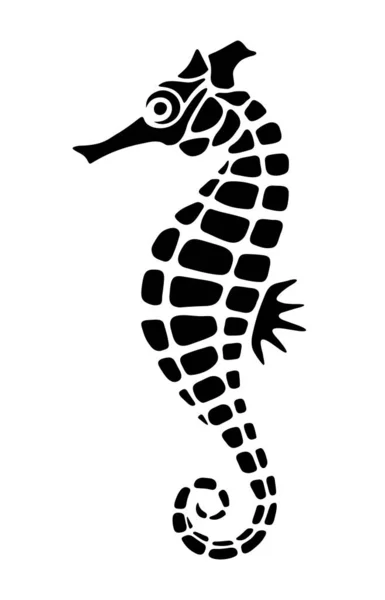 Vector Black Silhouette Seahorse Isolated White Background — Stock Vector