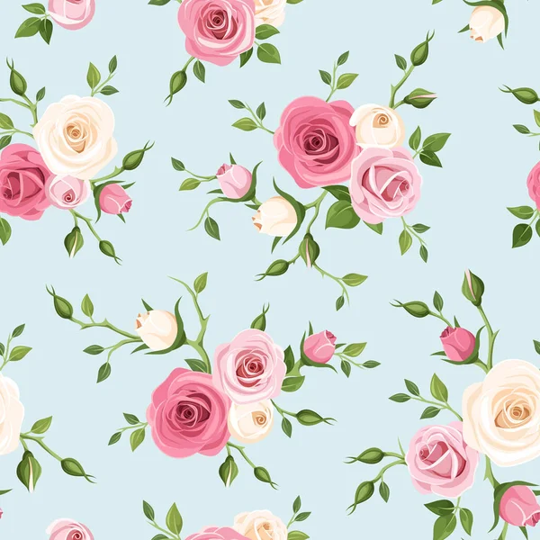 Motif Vectoriel Sans Couture Avec Des Roses Roses Blanches Sur — Image vectorielle