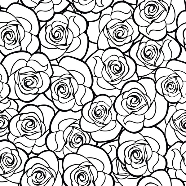 Vector Seamless Black White Pattern Roses Contours — Stock Vector
