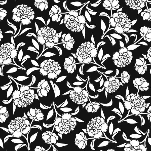 牡丹の花のシルエットとベクトルシームレスパターン — ストックベクタ