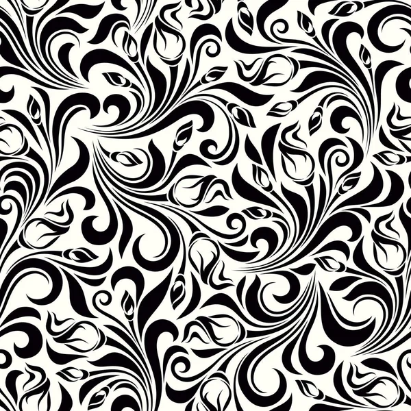 Vector Seamless Black White Floral Pattern — Stock Vector
