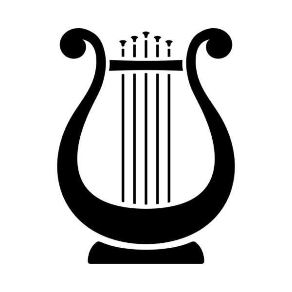 Vector black silhouette of a lyre isolated on a white background.
