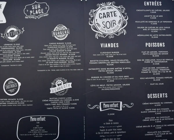 Les Portes en Re, France - september 26 2016 : restaurant menu — 图库照片