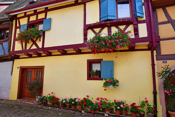 Eguisheim, Franciaország - július 23 2016: történelmi falu nyáron — Stock Fotó