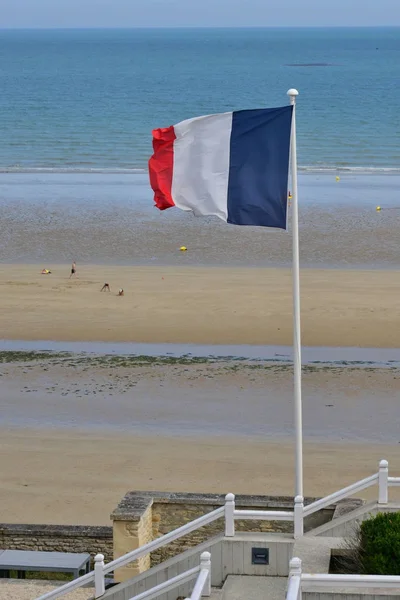 Arromanches Frankrike Juli 2017 Stranden Den Historiska Staden — Stockfoto