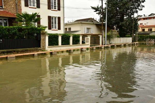 Les Mureaux Francja Stycznia 2018 Wzrost Poziomu Wody Rzece Seine — Zdjęcie stockowe