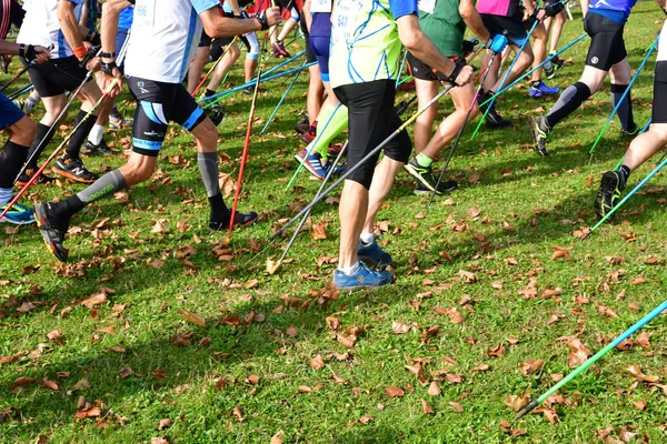 Verneuil sur Seine; France - september 23 2017 : Nordic walking — Stok fotoğraf