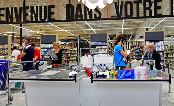Plouer Sur Rance France July 2019 Checkout Supermarket — Stock Photo, Image