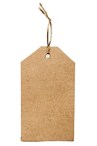 Bruine kartonnen prijskaartje met gouden touw — Stockfoto