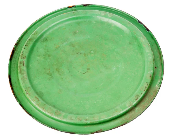 Vecchio coperchio grungy pentola di cottura verde — Foto Stock