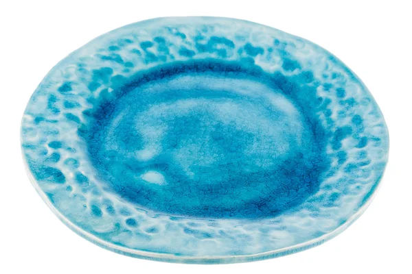 Blue handmade pottery plate — Stock Photo, Image