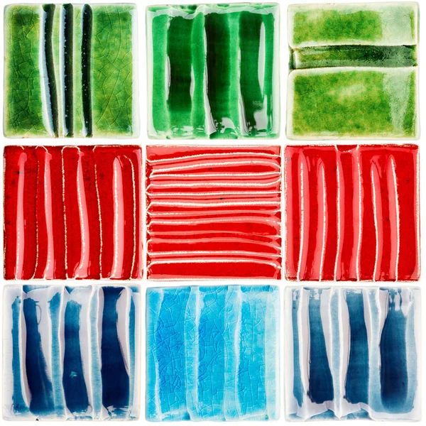 Collection of handmade glazed ceramic tiles — Stock Photo, Image