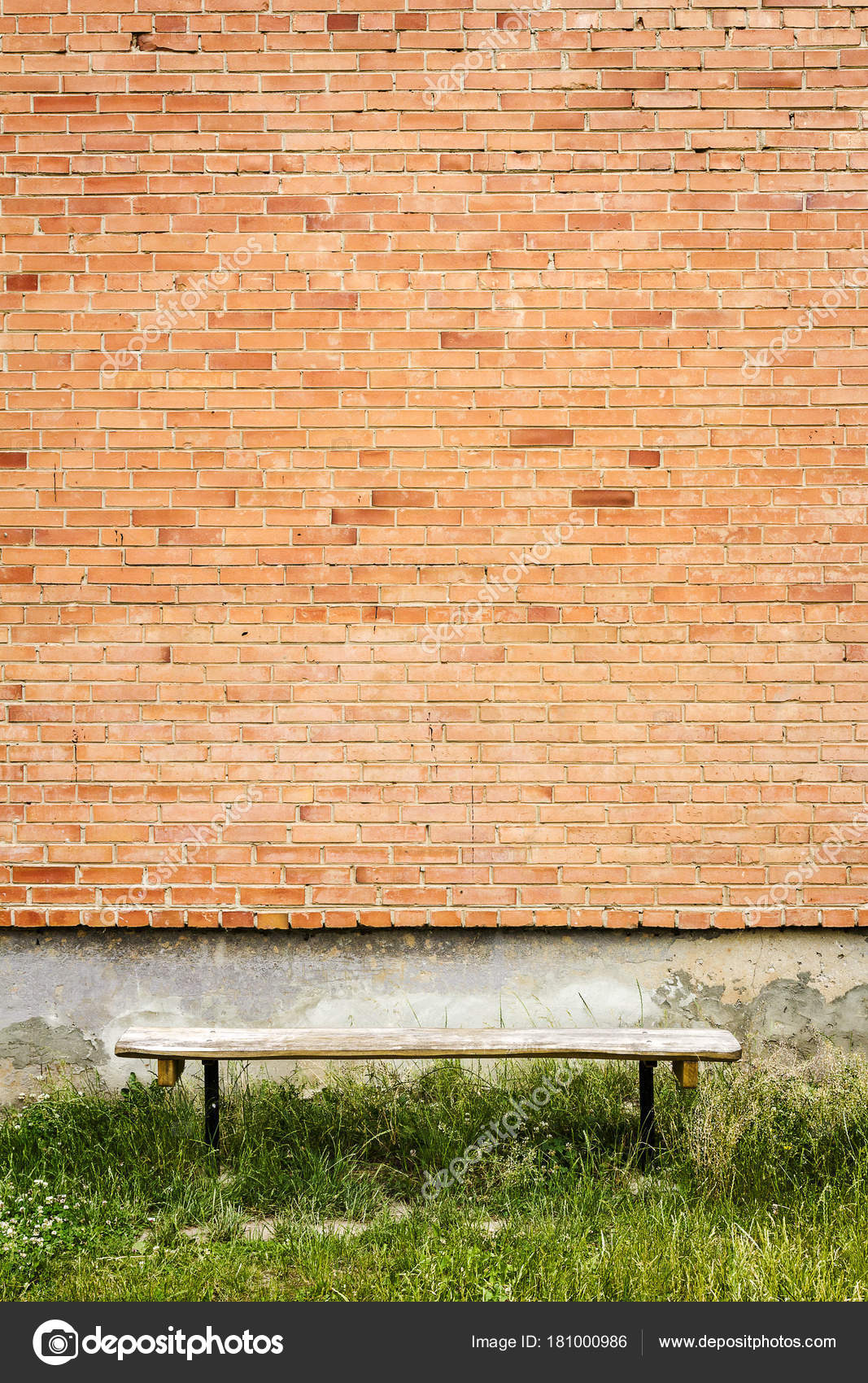 Old Wooden Bench By Red Brick Wall Stock Photo C Taigi 181000986