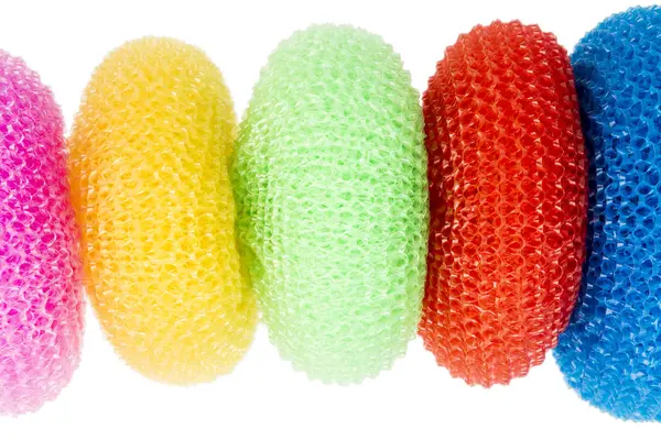 Close-up tiro de scourers plástico vibrante — Fotografia de Stock