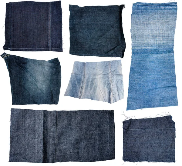 Collection of blue jeans fabric pieces — Stock Photo, Image