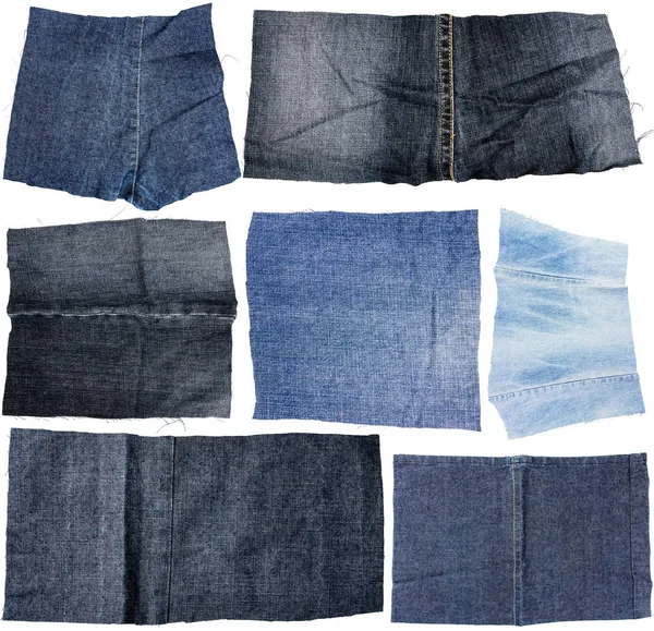 Collezione di pezzi in tessuto jeans blu — Foto Stock