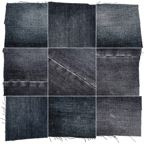 Collection of black jeans fabric textures — Stock Photo, Image