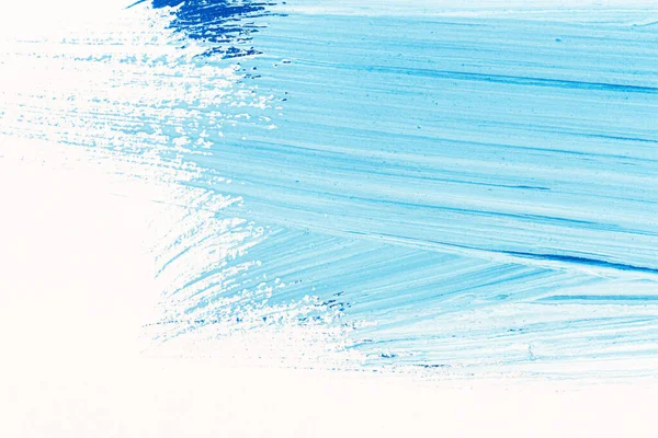抽象手工绘制蓝色丙烯酸涂料背景 刷纹理特写 — 图库照片