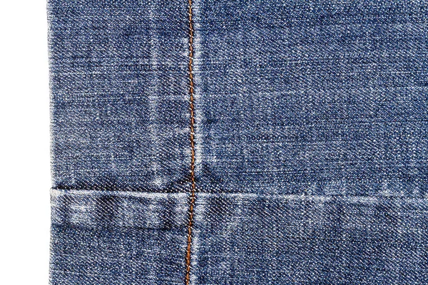 Stück Dunkelblaue Jeans Stoff Isoliert Auf Weißem Hintergrund Unebenheiten — Stockfoto