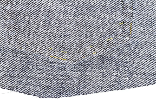 Pièce Tissu Jeans Noir Isolé Sur Fond Blanc Bordures Rugueuses — Photo