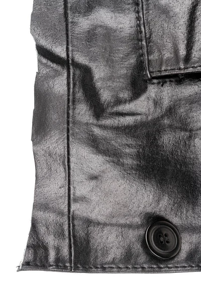 Biten Svart Läder Isolerad Vit Bakgrund Rumpat Material Med Ficka — Stockfoto