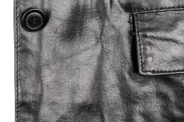 一块用白色背景隔开的黑色皮革 折皱材料质感 — 图库照片