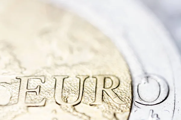 Macro Détail Deux Pièces Euros Avec Mot Euros Vue Macro — Photo
