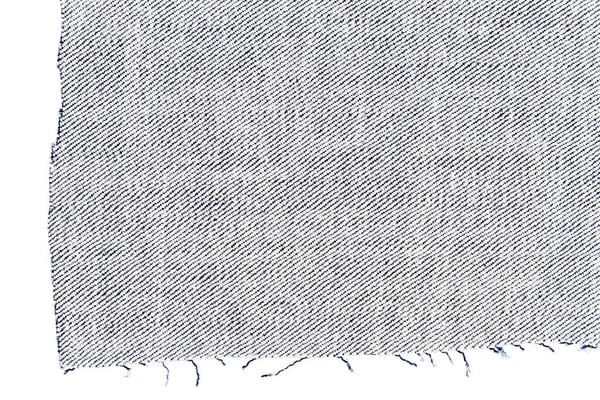 Stuk Blauwe Jeans Stof Geïsoleerd Witte Achtergrond Ruwe Oneffen Randen — Stockfoto