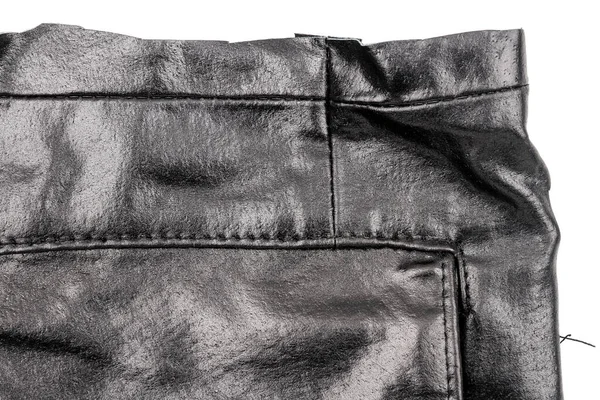 Piece Black Leather Pocket Isolated White Background Crumpled Material Texture — ストック写真