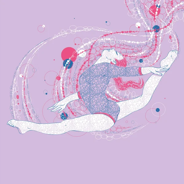 Векторная Иллюстрация Гимнастки Прыгающей Расщепленном Графическом Фоне Сиреневом Фоне Векторная — стоковый вектор