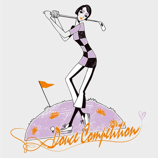 Vectorillustratie Van Een Golf Meisje Naïeve Stijl Golf Club Competitie — Stockvector