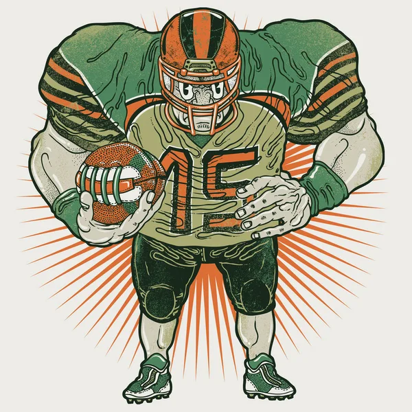 Giocatore Football Americano Aggressivo Illustrazione Vettoriale Giocatore Football Americano Muscoloso — Vettoriale Stock