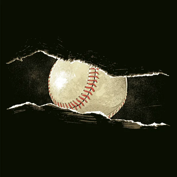 Baseballball Hinter Einem Riss Vektor Illustration Eines Baseballballs Isoliert Auf — Stockvektor