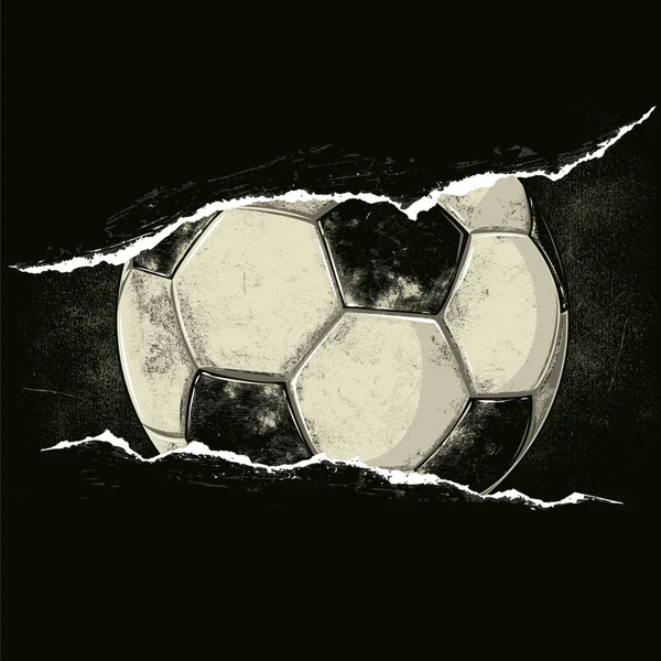 Ballon Foot Derrière Une Déchirure Illustration Vectorielle Ballon Football Cuir — Image vectorielle