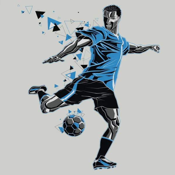 Fußballer Mit Grafikspur Blau Schwarzer Uniform Vektor Illustration Eines Fußballers — Stockvektor