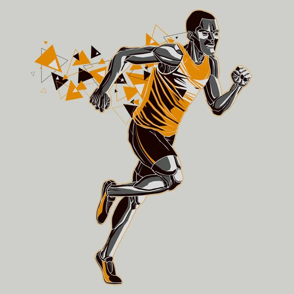 Laufsportler Mit Grafischer Spur Vektor Illustration Eines Läufers Auf Grauem — Stockvektor