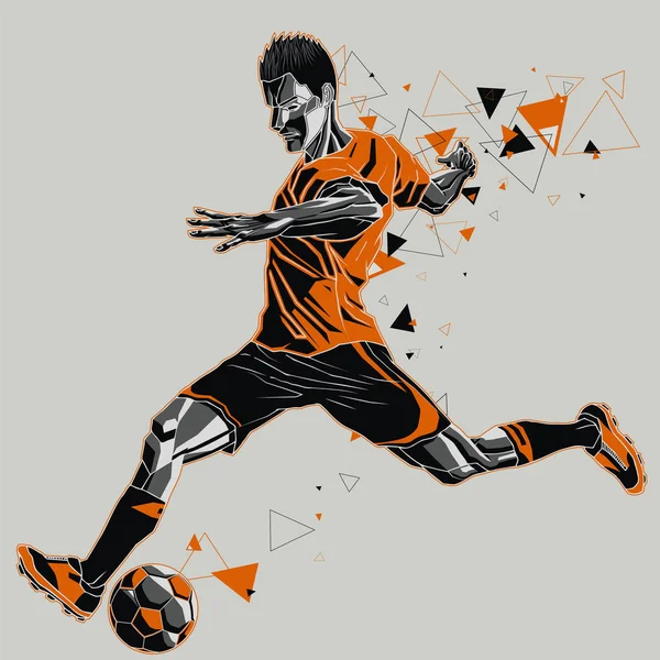 Fotbalista Grafický Stezka Oranžovou Černou Uniformu Vektorové Ilustrace Fotbalista Akci — Stockový vektor