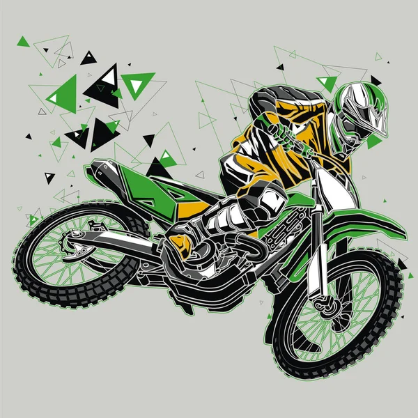Motocross Piloto Com Rastro Gráfico Ilustração Vetorial Homem Montando Uma —  Vetores de Stock
