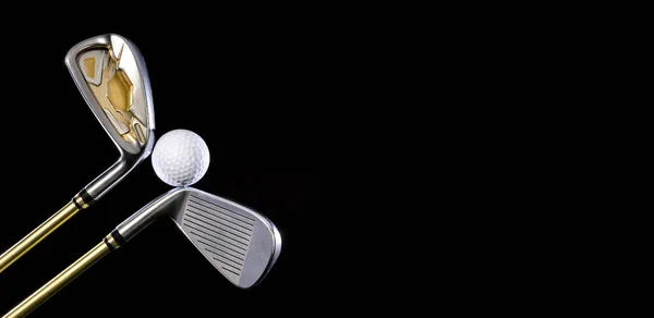 Golfklubb Och Golfboll Svart Bakgrund Med Blå Ljuseffekter Horisontell Sammansättning — Stockfoto