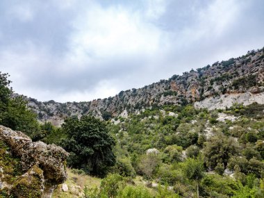 Cala Goloritze 'den ünlü sahile giden kayalık dağların panoramik manzarası.