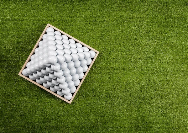 Pyramide Aus Golfbällen Einer Driving Range Ansicht Von Oben Horizontales — Stockfoto