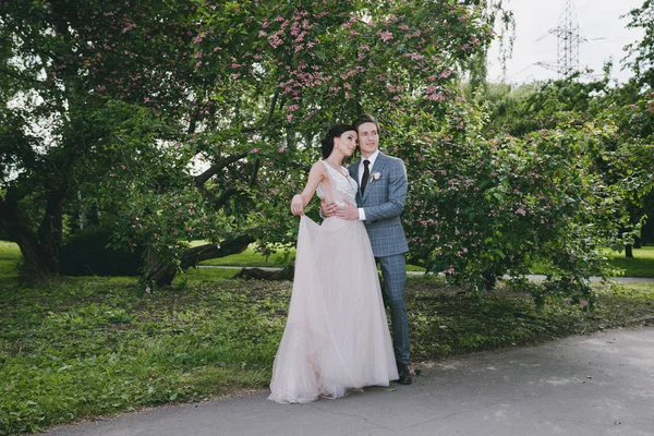 Lo sposo indossa una sposa tra le braccia — Foto Stock