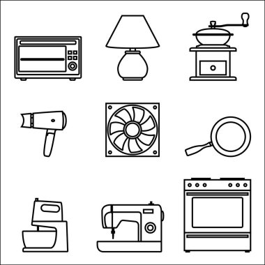 Ev aletleri Icon set. Vektör ince çizgi